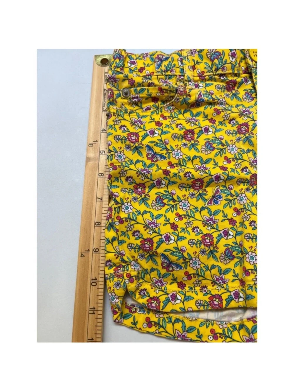 Gap Kids Girls Size 12 Yellow Floral Chino Shorts Stretch Adjustable Waist